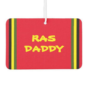RAS DADDY   Schwarze grüne gelbe Streifen auf ROT Autolufterfrischer
