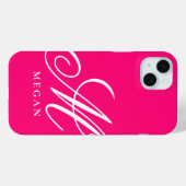 Rasberry pink mit Monogramm Case-Mate iPhone 15 Fa Hülle (Rückseite (Horizontal))