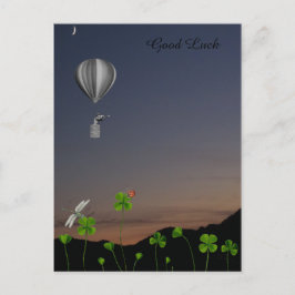 Rasen mit vierblättriges Kleeblatt - Viel Glück Postkarte