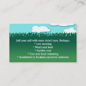 Rasen-Sorgfalt. Landschaftsgestaltung. Mähen. Visitenkarte (Rückseite)