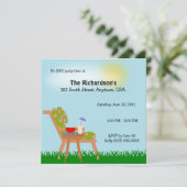 Rasen-Stuhl-Sommerzeit GRILLEN Party Einladung (Stehend Vorderseite)