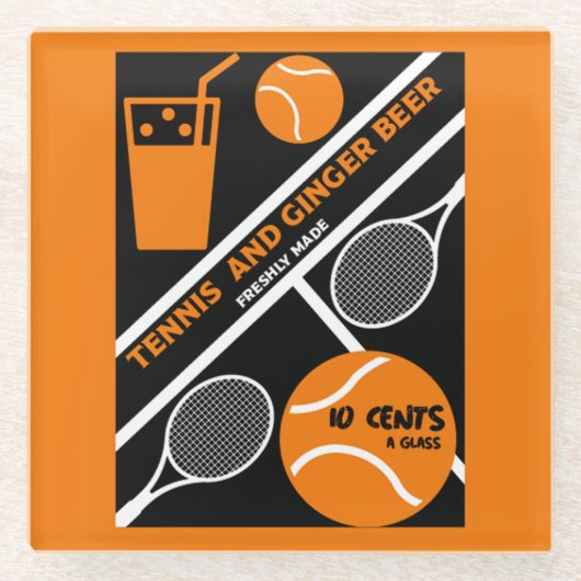 Rasen-Tennis-Spieler Grafik-Kunst Glasuntersetzer (Vorderseite)