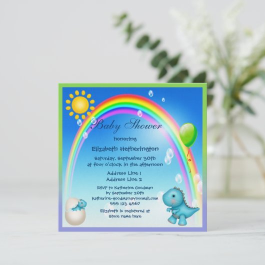 Rasenbogen-Kinderdusche Einladung (Stehend Vorderseite)