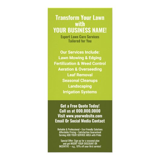 Rasendienste - Mähen, Richten, Wartung Werbekarte (Hinten)