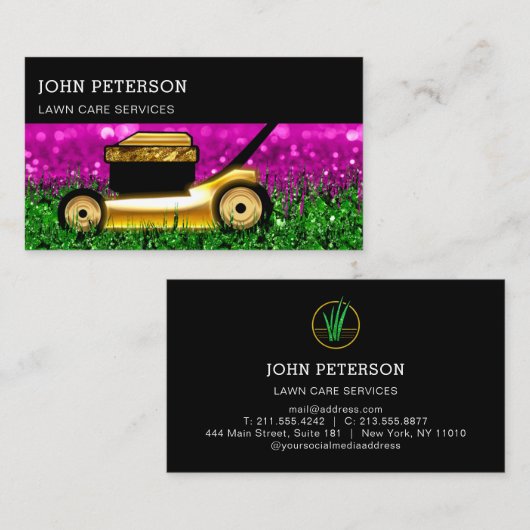 Rasengärtnerei Grasschneiden rosa Visitenkarte (Vorne/Hinten)