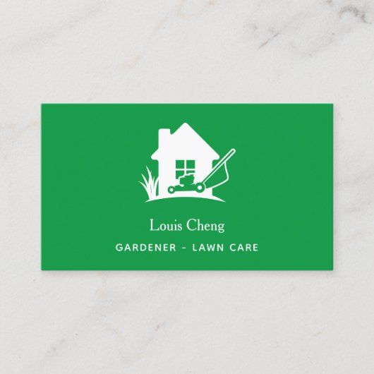 Rasengärtnern, grüne, weiße Rasenmäher Visitenkarte (Vorderseite)