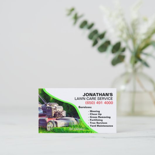 Rasenmähen ReinigungGras entfernen Rasenpflege Lan Visitenkarte (Stehend Vorderseite)