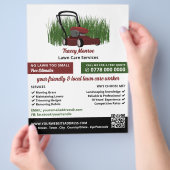 Rasenmäher auf dem Gras, Rasenpflege Flyer (Hand)