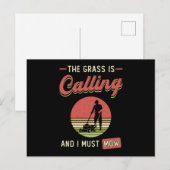 Rasenmäher Das Gras nennt Gartenrasenmähen Postkarte (Vorne/Hinten)