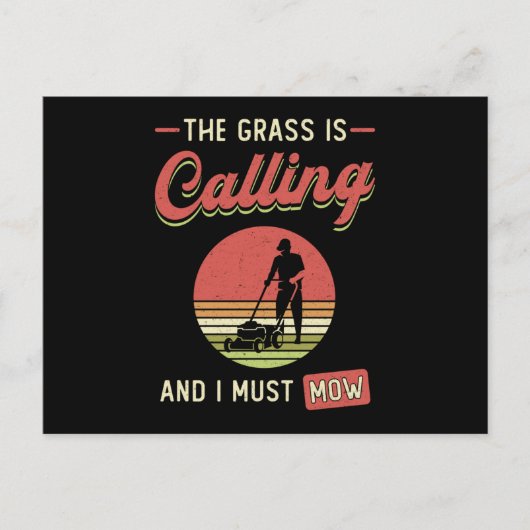 Rasenmäher Das Gras nennt Gartenrasenmähen Postkarte (Vorderseite)