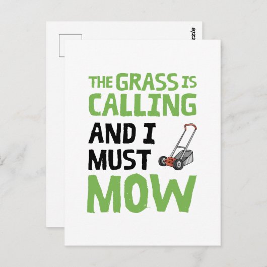 Rasenmäher - das Gras ruft und ich muss mähen Postkarte (Vorne/Hinten)