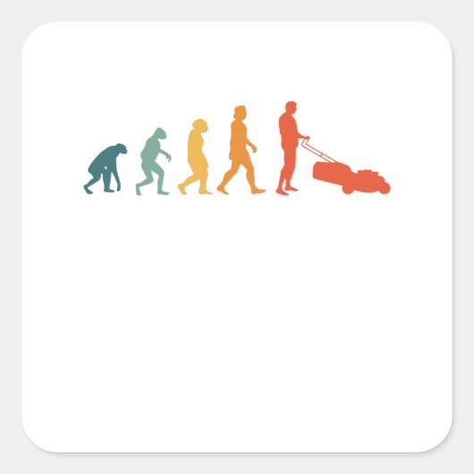 Rasenmäher Evolution Retro Gardener Mähen Quadratischer Aufkleber (Vorderseite)
