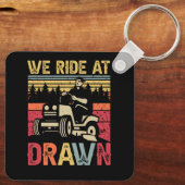 Rasenmäher fahren wir bei Morgendämmerung Lawnmo Schlüsselanhänger (Rückseite)