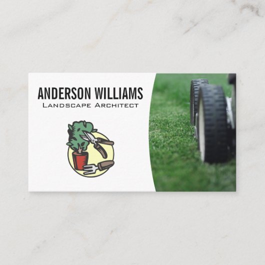 Rasenmäher | Gartenwerkzeuge | Landflucht Visitenkarte (Vorderseite)