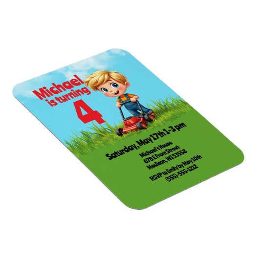 Rasenmäher Geburtstagsparty Magnet (Rechte Seite)