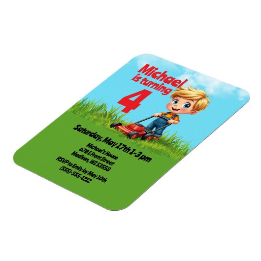 Rasenmäher Geburtstagsparty Magnet (Linke Seite)