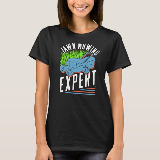 Rasenmäher mit Expertenmäher T-Shirt (Vorderseite)