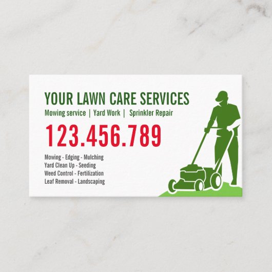 Rasenmäher mit Grasgartenbau Landschaften Visitenkarte (Vorderseite)