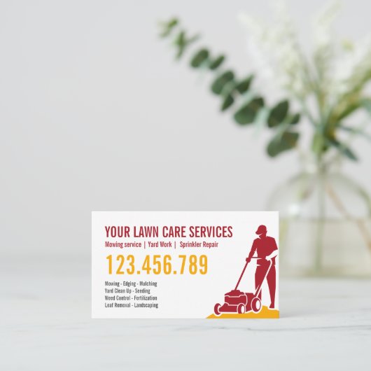 Rasenmäher mit Grasgartenbau Landschaften Visitenkarte (Stehend Vorderseite)