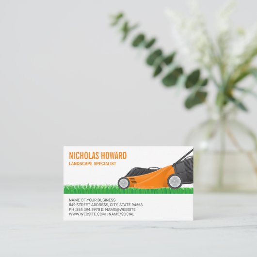 Rasenmäher schneiden Gras Visitenkarte (Stehend Vorderseite)