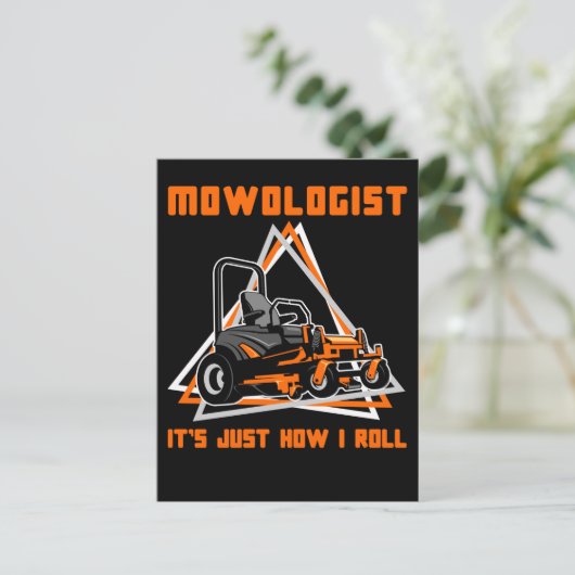 Rasenmäher Spaß Postkarte (Stehend Vorderseite)