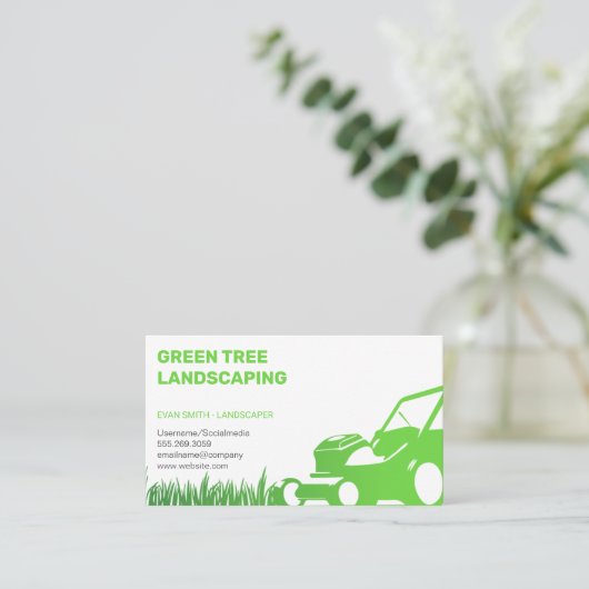 Rasenmäher und Gras | Landflucht Visitenkarte (Stehend Vorderseite)