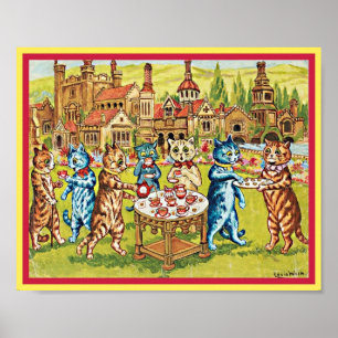 Rasenparty-Katzen Vintage-Louis-Wain-Art-Kopie Poster