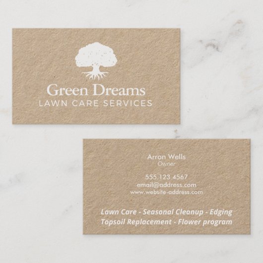 Rasenpflege Landscaper Rooted Tree Kraft Visitenkarte (Vorne/Hinten)