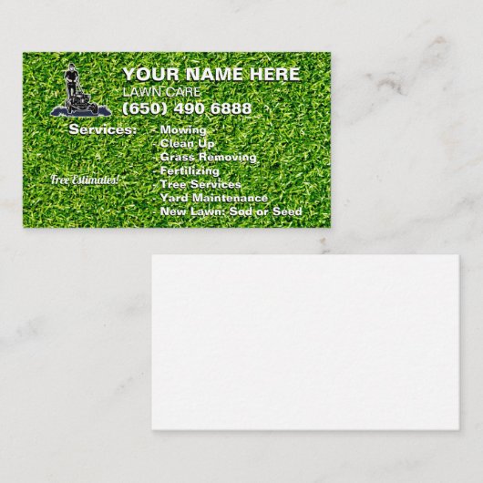 Rasenpflege Landscaping Mähen Gras Schneiden Trimm Visitenkarte (Vorne/Hinten)