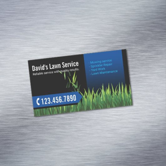 Rasenpflege Landscaping Mowing Black & Blue Magnetische Visitenkarte (Beispiel)