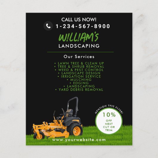Rasenpflege Landscaping Mowing Cutting Business Flyer (Vorne)
