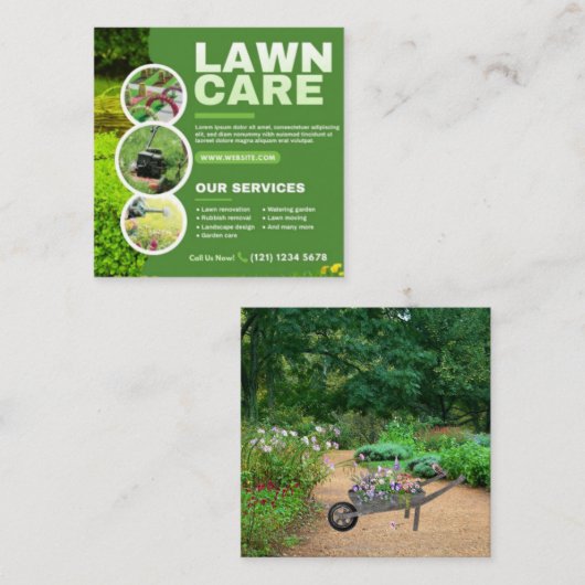 Rasenpflege Landscaping Quadratische Visitenkarte (Vorne/Hinten)