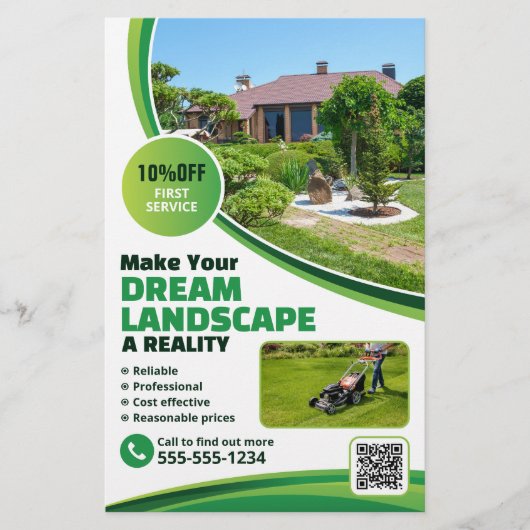 Rasenpflege: Landschaften beim Mähen von Grasbäume Flyer (Vorne)