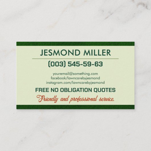 Rasenpflege - Landschaften Visitenkarte (Rückseite)