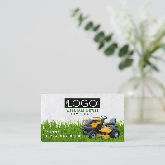 Rasenpflege-Landschaftsgras-Mowing-Logo Visitenkarte (Stehend Vorderseite)