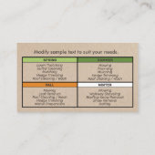 Rasenpflege und Landschaften der ganzen Saison Visitenkarte (Rückseite)