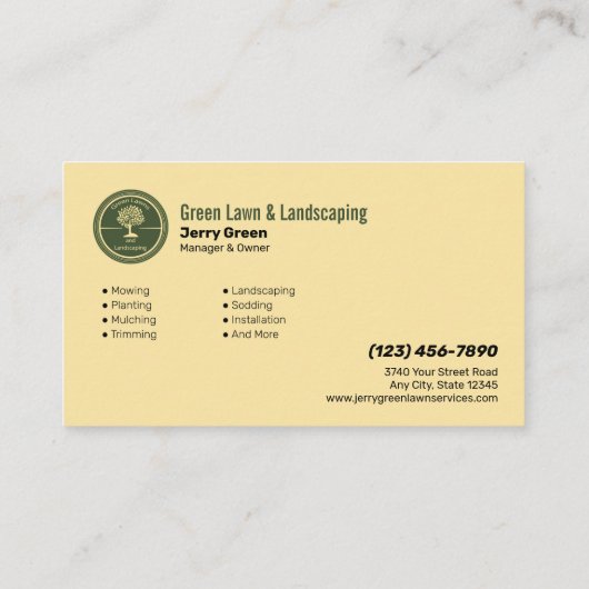 Rasenpflege- und Landschaftsunternehmen Visitenkarte (Rückseite)
