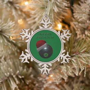 Rasenschale mit einer Weihnachtsmannmütze, Schneeflocken Zinn-Ornament