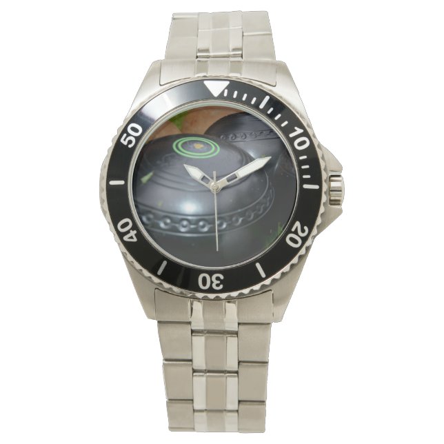 Rasenschüsseln, Mens Stainless Steel Armband Watch Armbanduhr (Vorderseite)