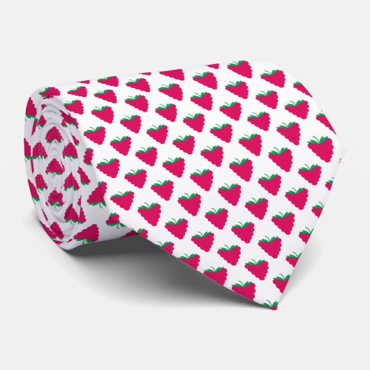 Raspberries Pink Berry Fruit Pattern Krawatte (Gerollt)