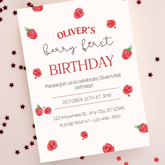 Raspberry 1. Geburtstag Einladung