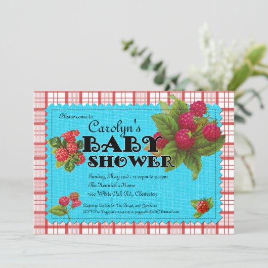 Raspberry Babydusche Einladung (Stehend Vorderseite)