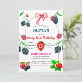 Raspberry Birthday Party Einladung (Stehend Vorderseite)