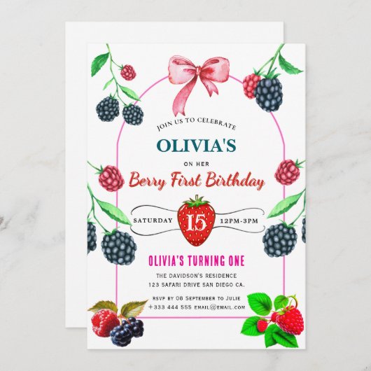 Raspberry Birthday Party Einladung (Vorne/Hinten)