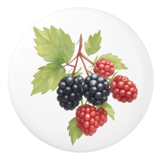 Raspberry BlackBerry Fruit Illustration Wasserfarb Keramikknauf (Vorderseite)