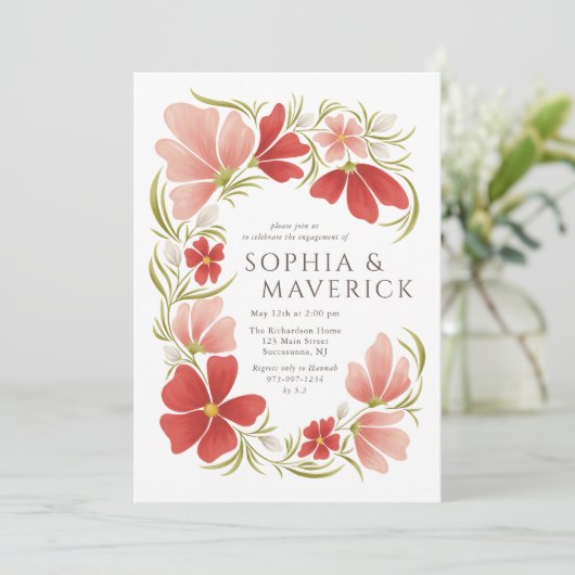 Raspberry & Blush Engagement Party einladen Einladung (Stehend Vorderseite)