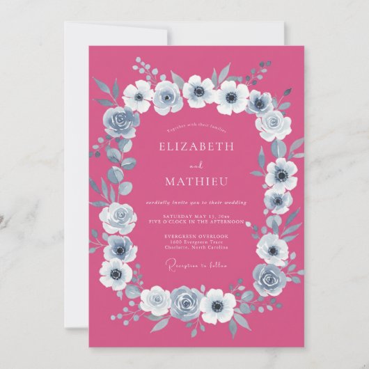 Raspberry Bold Botanische Hochzeit Einladung (Vorderseite)