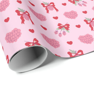 Raspberry & Bow Muster Wrapping Paper Roll Geschenkpapier