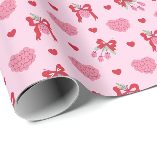 Raspberry & Bow Muster Wrapping Paper Roll Geschenkpapier (Rolleneckpunkt)