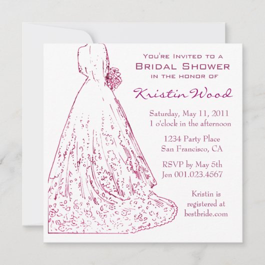 Raspberry Bridal Dusche Einladung (Vorderseite)